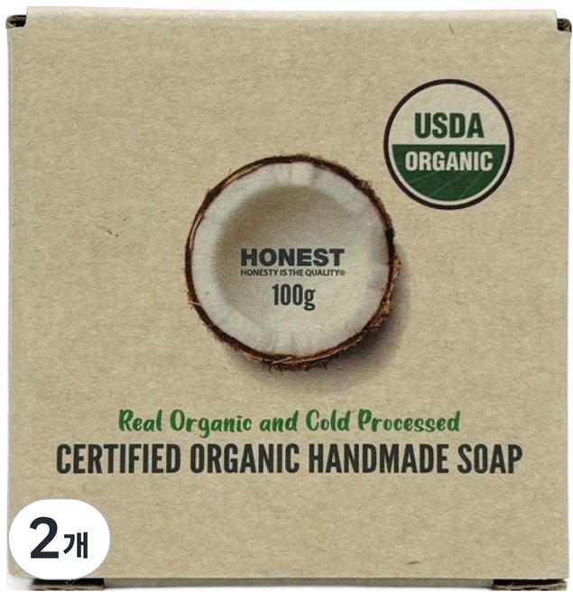 어니스트 엑스트라버진 코코넛 수제 비누, 100g, 2개