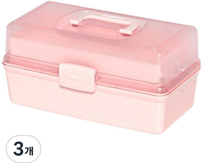附把手化妝品藥品工具多用途收納盒 S 31 x 16 x 18 cm BRP2115, 粉紅色, 3個