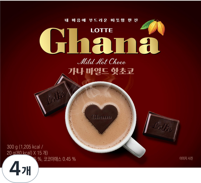 LOTTE 樂天 Ghana 加納 溫和熱可可, 20g, 4個, 15入
