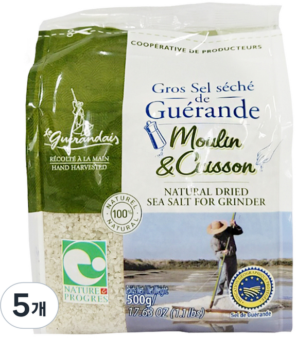 르게랑데 토판 천일염 굵은 소금 폴리백, 5개, 500g