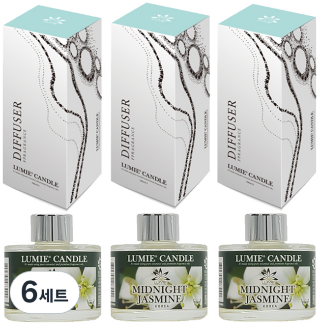 르미에 식물성 주정 디퓨저 + 리드스틱 5p 세트, 미드나잇자스민, 100ml, 6개