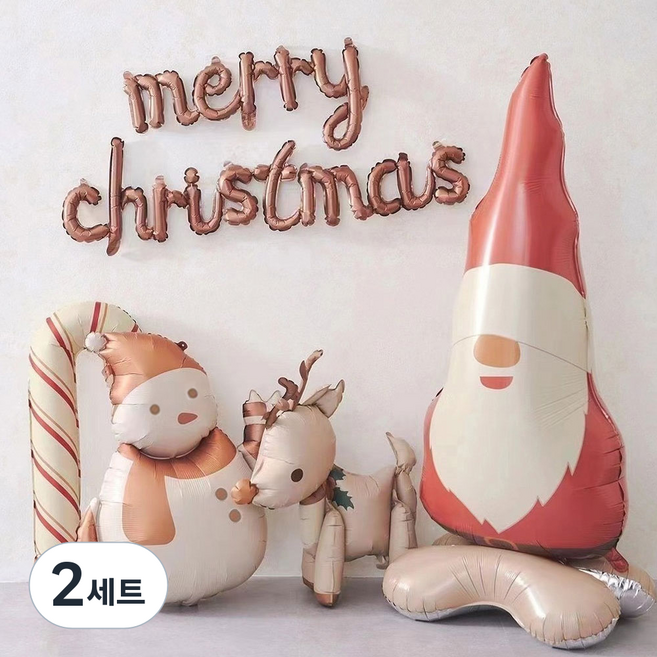 미미파티 크리스마스 파티 눈사람 루돌프 산타 풍선 벽 테코 세트, 혼합색상, 2세트