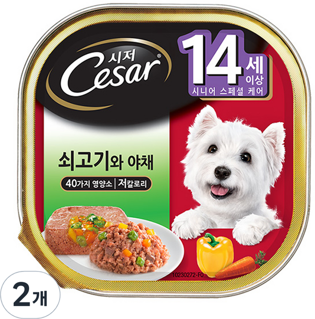시저 시니어 강아지 캔 습식사료, 소+채소, 100g, 2개