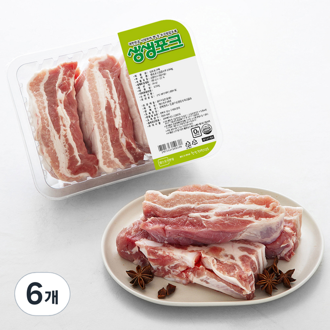 생생포크 한돈 삼겹살 수육용 (냉장), 1kg, 6개