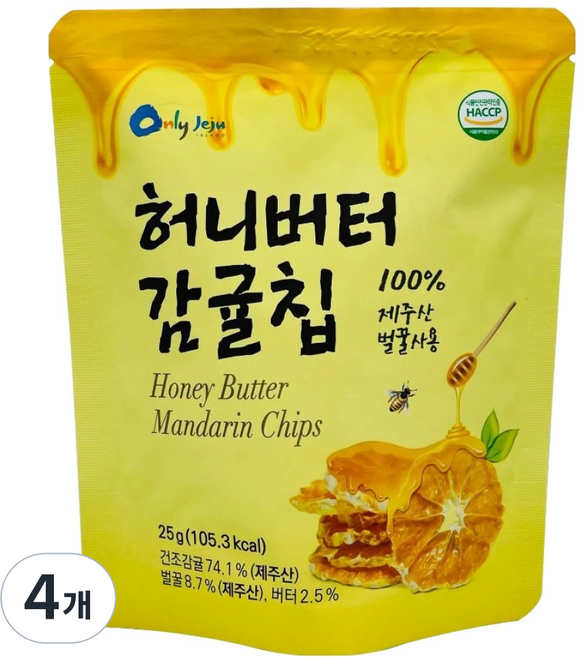 Only Jeju ISLAND 蜂蜜奶油柑橘脆片, 25g, 4個