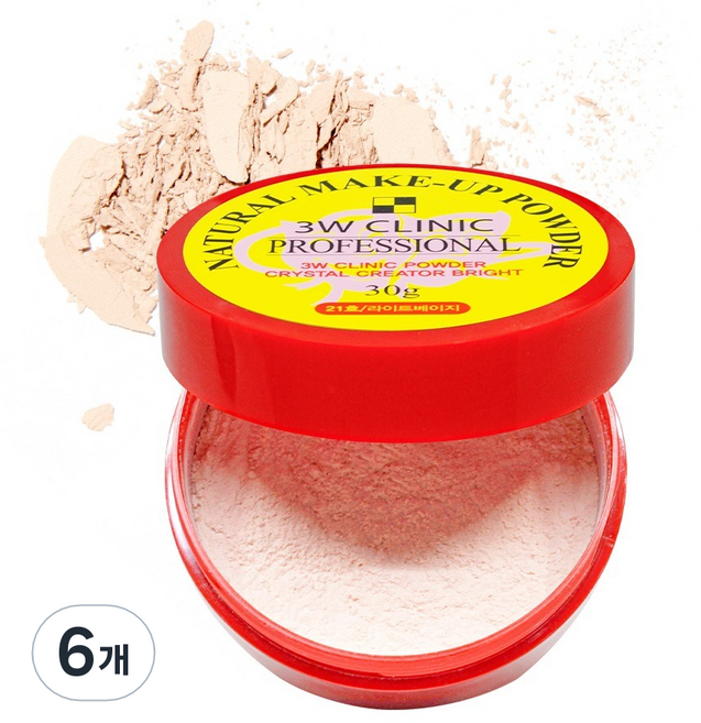 3W클리닉 내추럴 메이크업 루스파우더 30g, 21호 라이트베이지, 6개