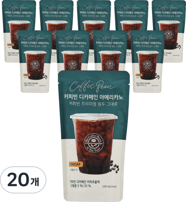 커피빈 디카페인 파우치커피, 230ml, 20개