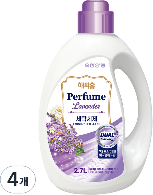 해피홈 유한양행 파워겔 실내건조 프레쉬부스터 일반드럼 겸용 세탁세제 라벤더향, 4개, 2.7L
