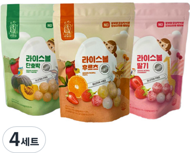 아비삭 유아 라이스볼 간식 3종세트, 딸기, 후르츠, 단호박, 4세트, 30g