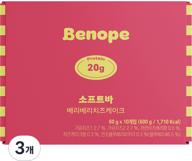 베노프 소프트바 프로틴바 베리베리치즈케이크 10p, 600g, 3개