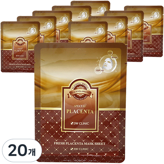 3W CLINIC 清新胎盤素面膜, 20個, 1入