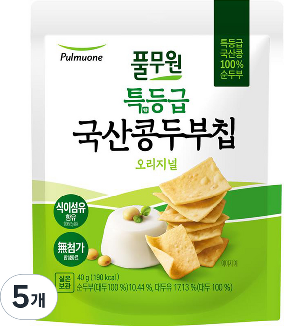 풀무원 특등급 콩 두부칩 오리지널, 40g, 5개