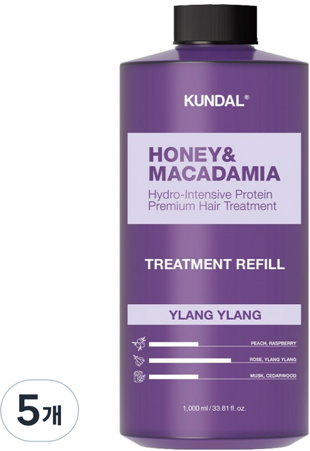 쿤달 허니 앤 마카다미아 헤어 트리트먼트 일랑일랑향, 1L, 5개