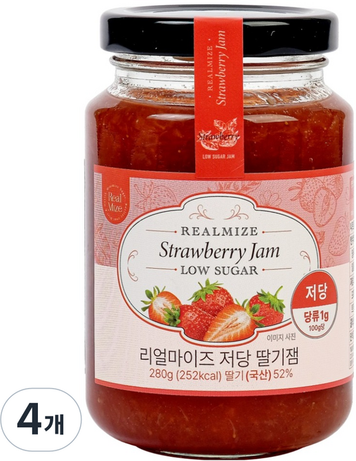 리얼마이즈 저당 딸기잼, 280g, 4개