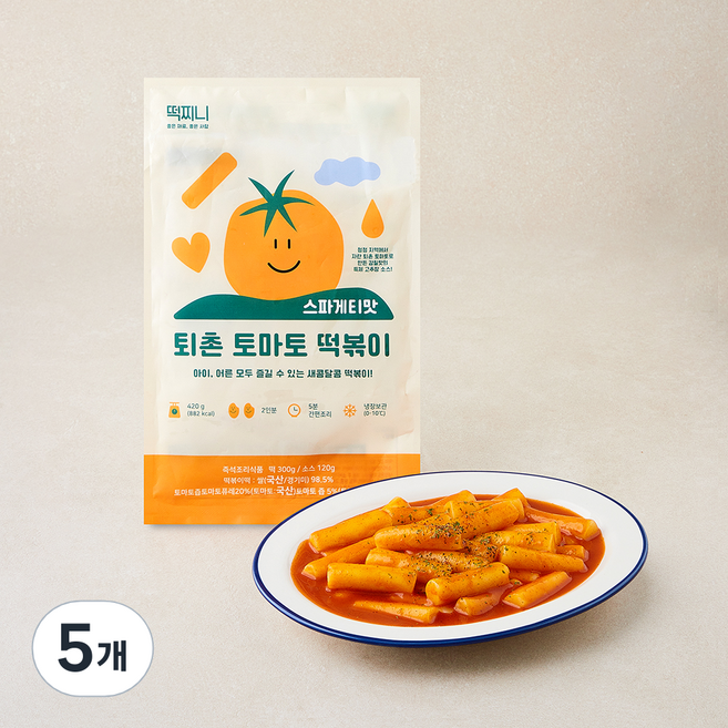 떡찌니 퇴촌 토마토 떡볶이 스파게티맛 2인분, 420g, 5개