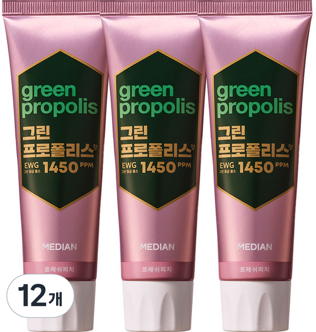 메디안 프로폴리스향 홀패밀리 치약 프레쉬피치, 100g, 12개