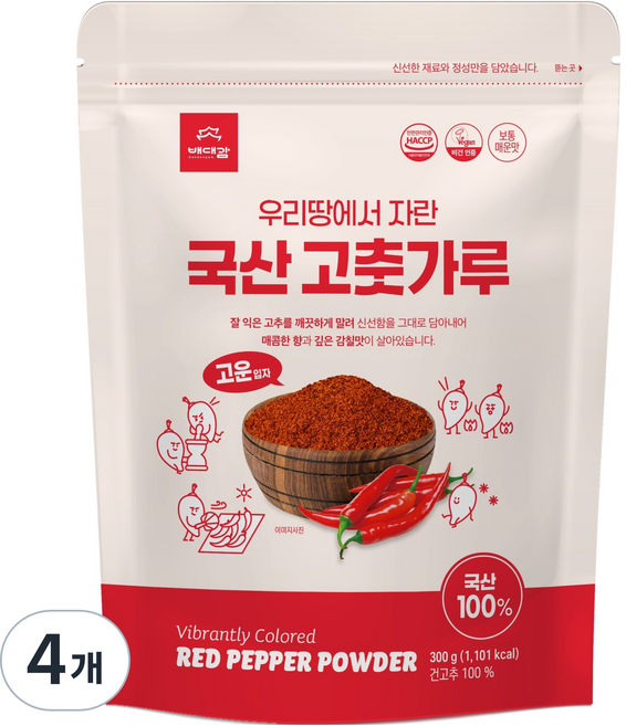 배대감 국산 고춧가루 고운입자, 300g, 4개