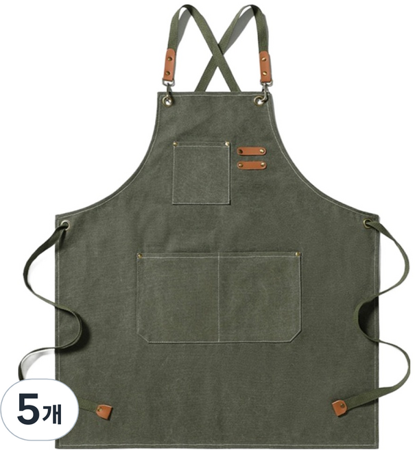다퍼남 프리미엄 포켓 캔버스 앞치마 프리사이즈, 카키, 5개