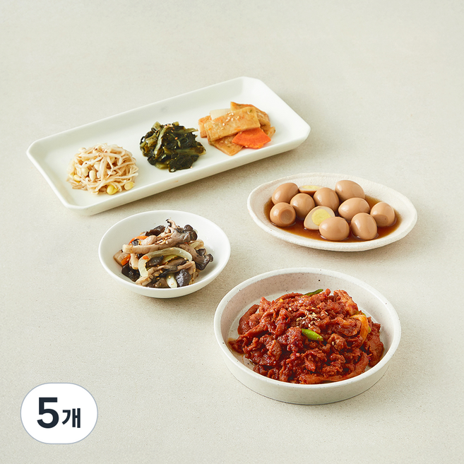 집반찬연구소 한돈 매콤제육볶음 반조리 + 느타리버섯볶음 + 메추리알 간장조림 + 간장어묵볶음 + 들깨시래기볶음 + 콩나물무침 세트, 820g, 5개