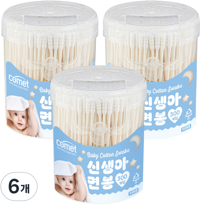 코멧 신생아 면봉, 6개, 300개입