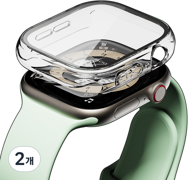 빅쏘 액정 풀커버 초슬림 변색없는 강화유리 일체형 레빅스킨 애플워치 하드 보호 케이스, 투명, 2개