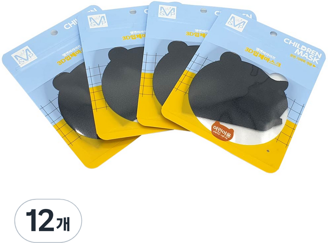 엠엔피라이프 끈조절가능한 키즈용 3D 입체 마스크, 1개입, 12개, 블랙