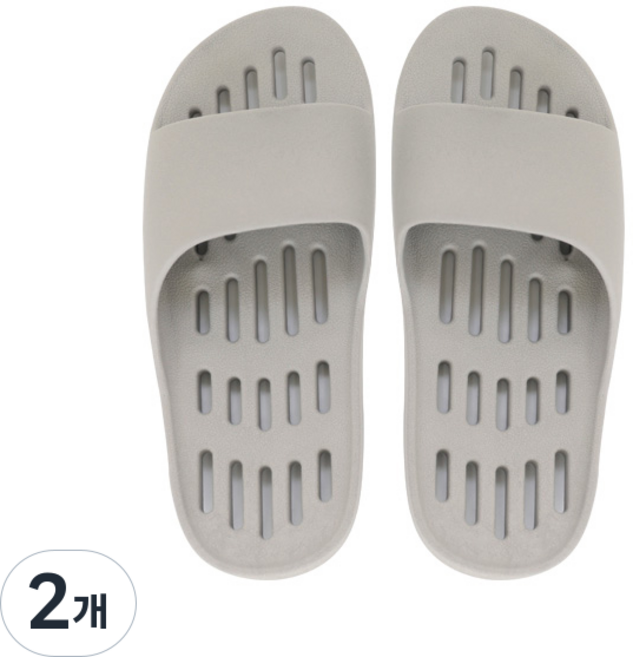 샤바스 부드러운 플랫 물빠짐 욕실화, 라이트그레이, 2개