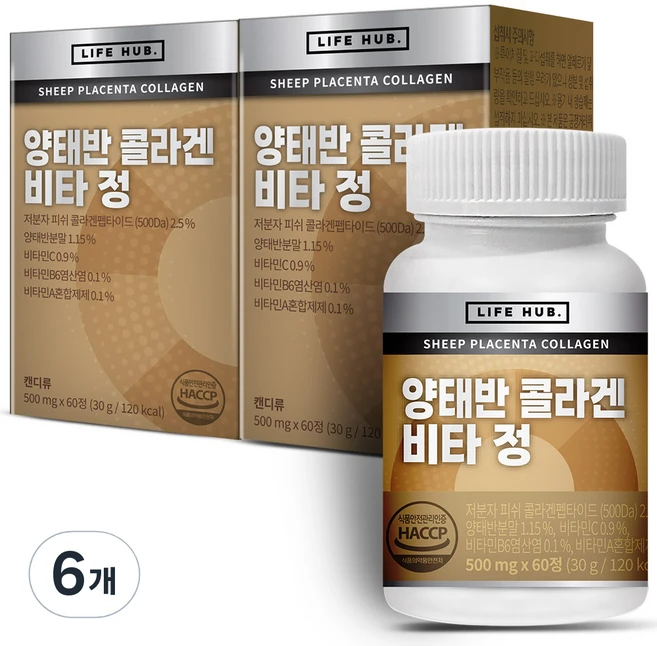 라이프허브 양태반 콜라겐 비타정, 60정, 6개 - 쿠팡