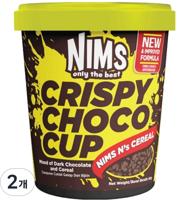 NIMS 크리스피 초코컵 씨리얼 미니컵, 60g, 2개