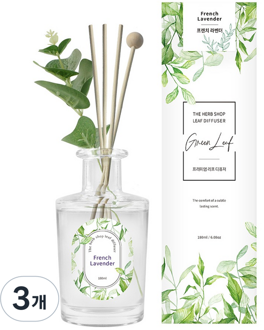 더허브샵 프리미엄 리프 디퓨저, 3개, 180ml, 프렌치라벤더