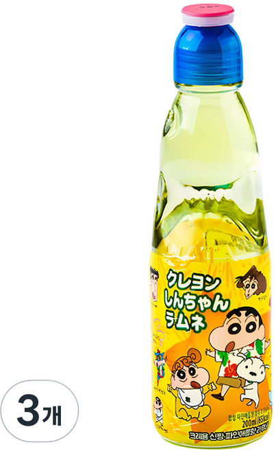 HATA KOSEN 蠟筆小新鳳梨香彈珠汽水碳酸飲料, 200ml, 3個