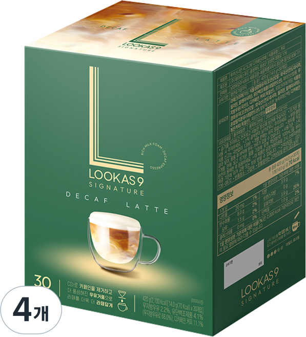 루카스나인 시그니쳐 디카페인 라떼, 14g, 30개입, 4개