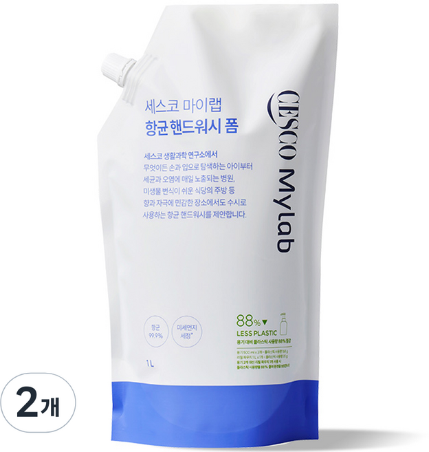 세스코마이랩 핸드워시 폼 무향, 1L, 2개