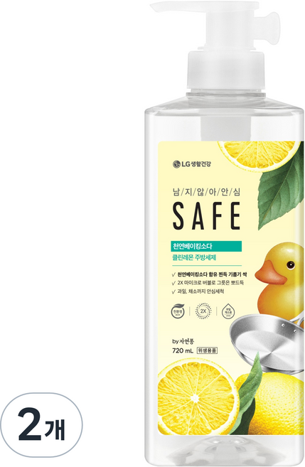 세이프 천연베이킹소다 클린레몬 주방세제, 720ml, 2개