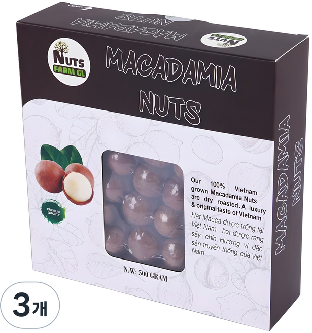 NUTS FARM 盒裝夏威夷豆, 500g, 3個