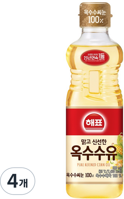 해표 옥수수유, 900ml, 4개