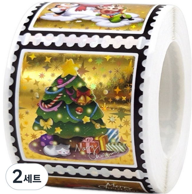 아이엔피 크리스마스 롤 스티커 금박 트리 2종 x 150p 세트 3.8cm K220-G, 혼합색상, 2세트