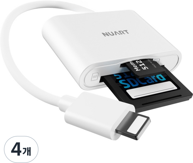 누아트 8핀 OTG 2 in 1 멀티 카드리더기 TF Micro SD카드 케이블, Card Reader, 화이트, 4개