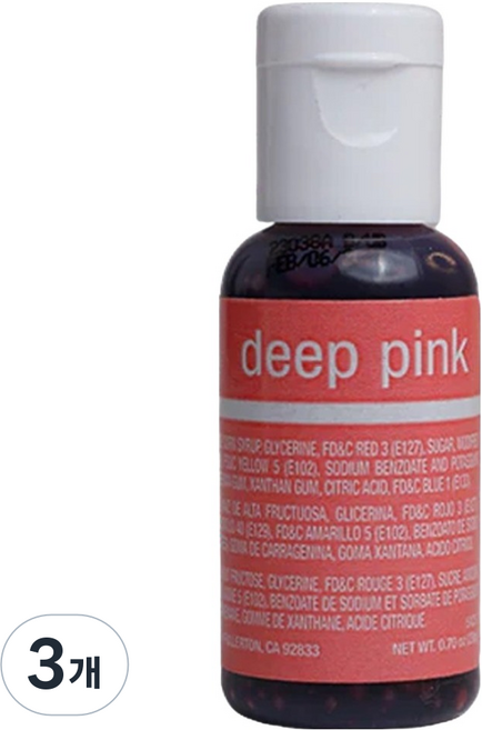 셰프마스터 리쿠아젤 수용성 식용색소 딥핑크, 20g, 3개