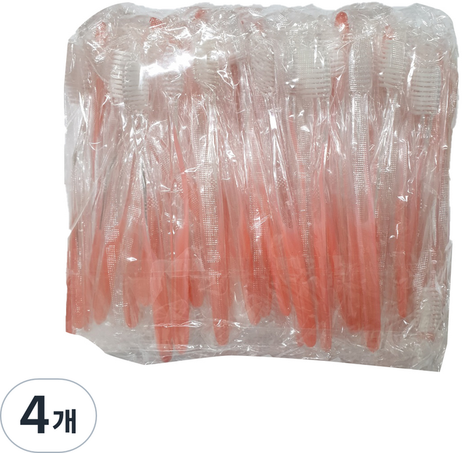 일회용 고급미세모 OPP포장 칫솔 핑크, 4개, 100개입