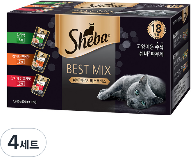 쉬바 12개월 이상 고양이 베스트 믹스 주식파우치 3종 x 6p 세트, 1.26kg, 4세트