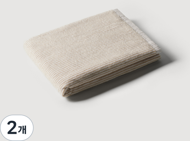 JAJU 코튼 배스타월 면사 70 x 140 cm, 베이지 스트라이프, 2개
