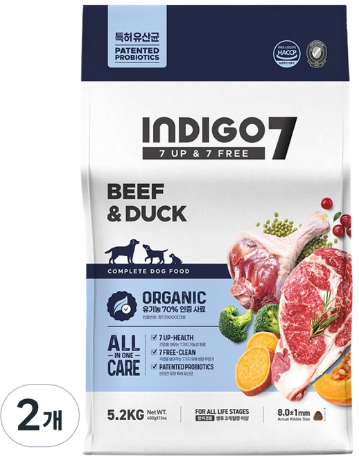 인디고포 세븐 비 포 독 사료, 5.2kg, 2개, 소