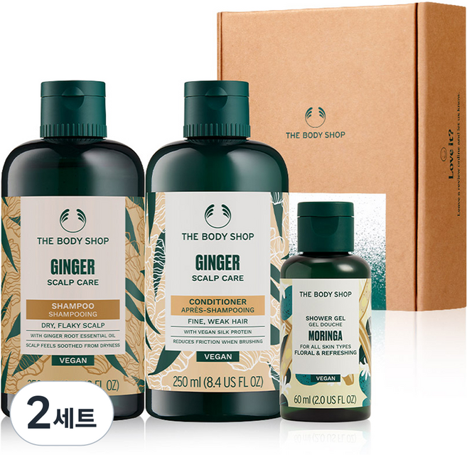 더바디샵 모링가 진저 헤어케어 250ml 2종 + 미니 샤워젤 선물세트, 2세트