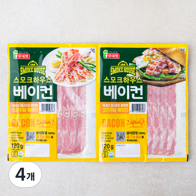 롯데햄 스모크하우스 베이컨, 120g, 4개