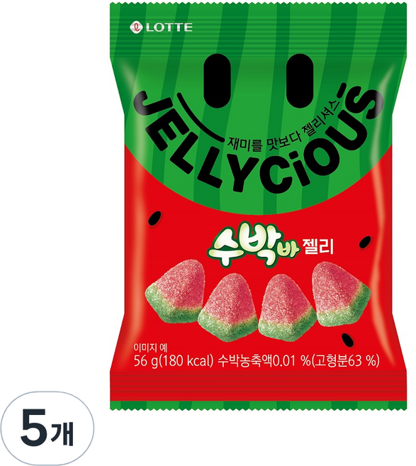 젤리셔스 수박바 젤리, 56g, 5개