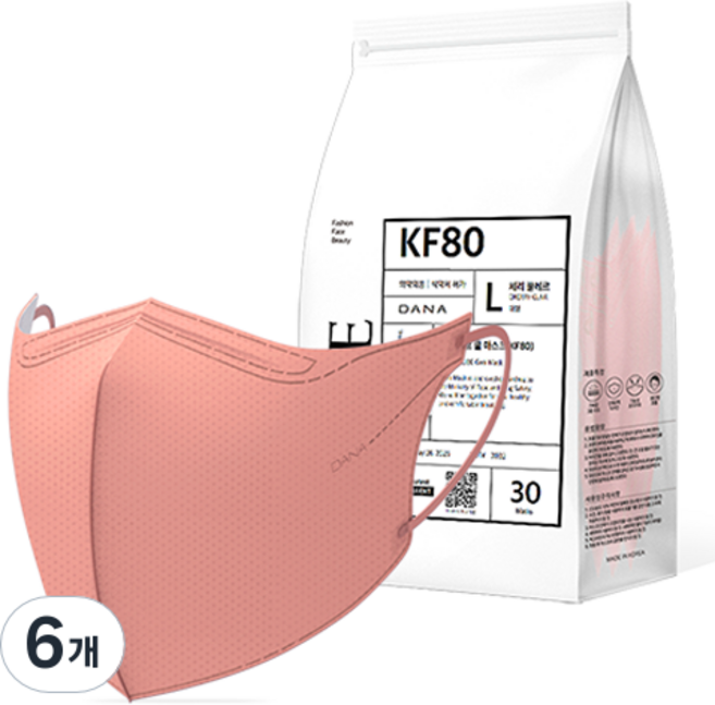 다나마스크 오브 쿨 뷰티라인 마스크 대형 KF80, 30개입, 6개, 5 체리 끌레르