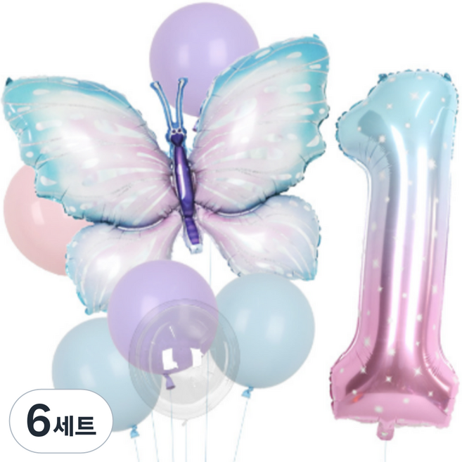 타이탄 숫자 나이 파티 풍선, 버터플라이 세트 1, 6세트