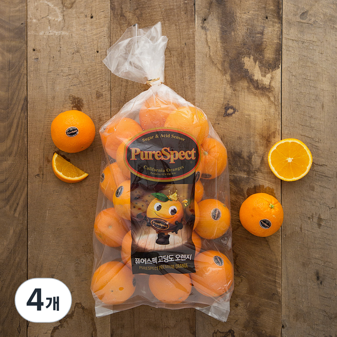 퓨어스펙 고당도 오렌지 중대과, 3kg, 4개