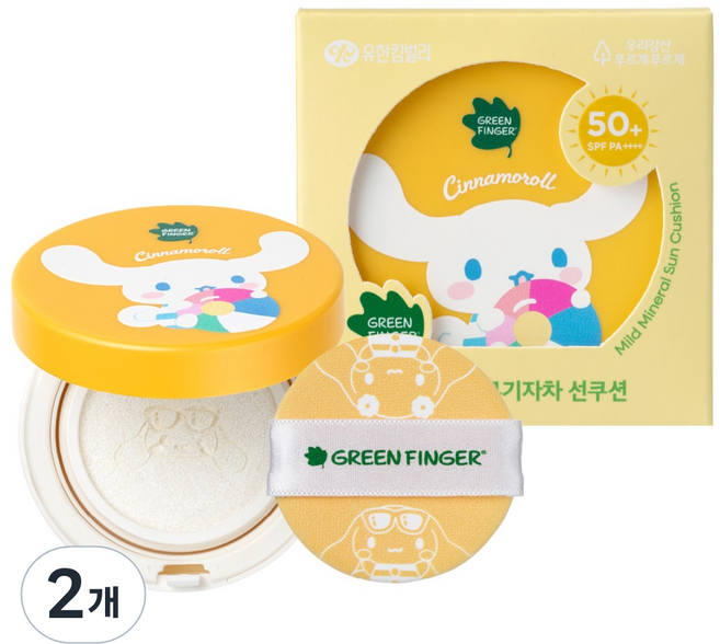 그린핑거 유아용 저자극 순한 무기자차 선쿠션 산리오 시나모롤 SPF50+ PA++++, 12g, 2개